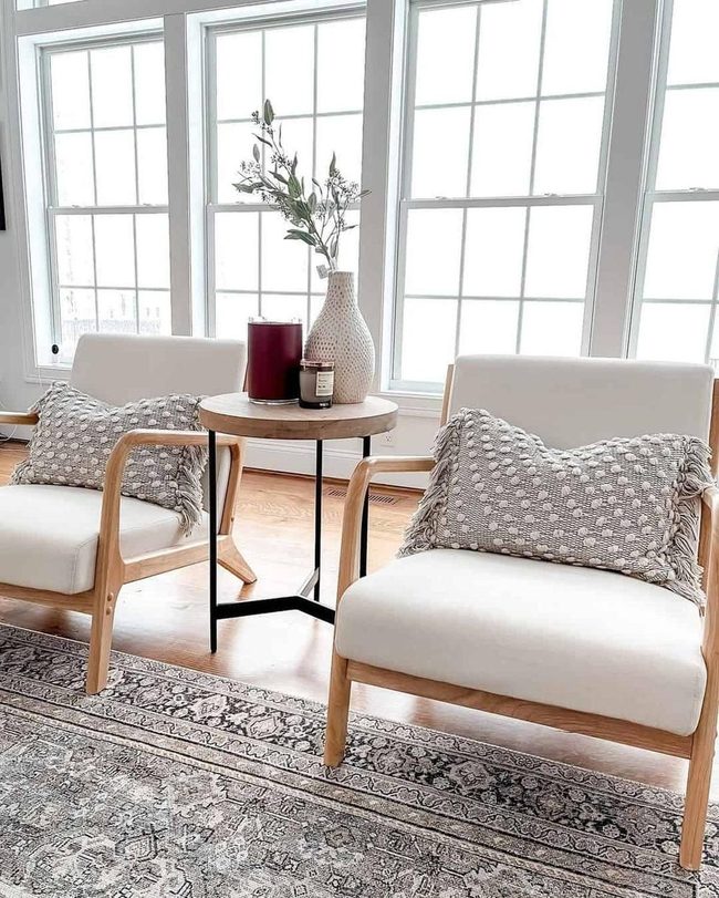 Sunlit Room, White Chairs, Natural Wood