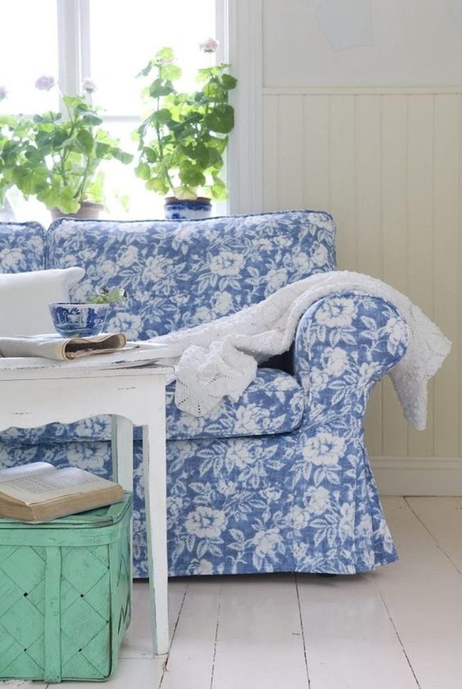 Blue Floral Sofa Living Room