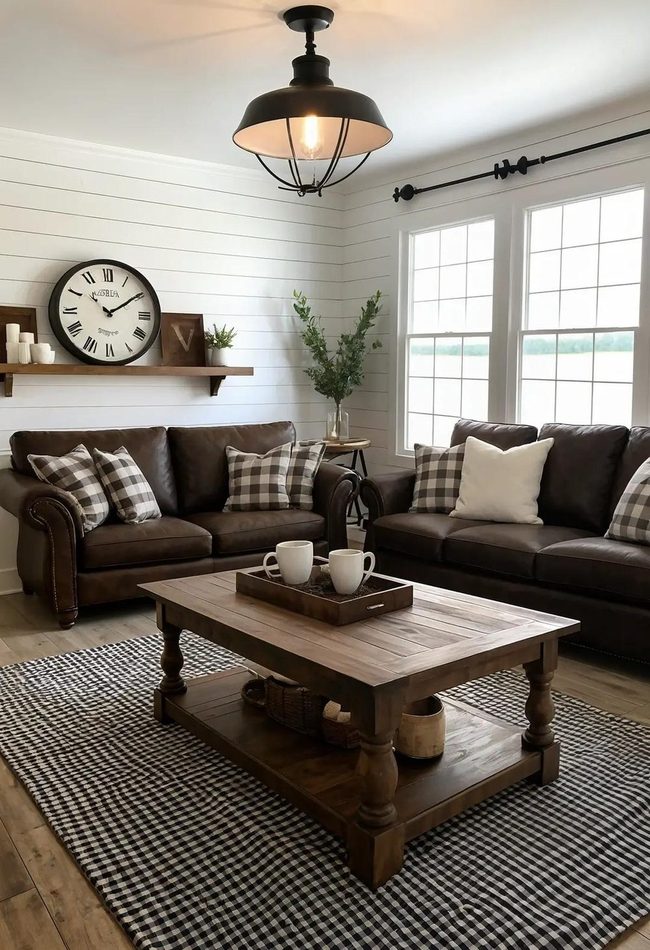 Dark Brown Sofa Farmhouse Living