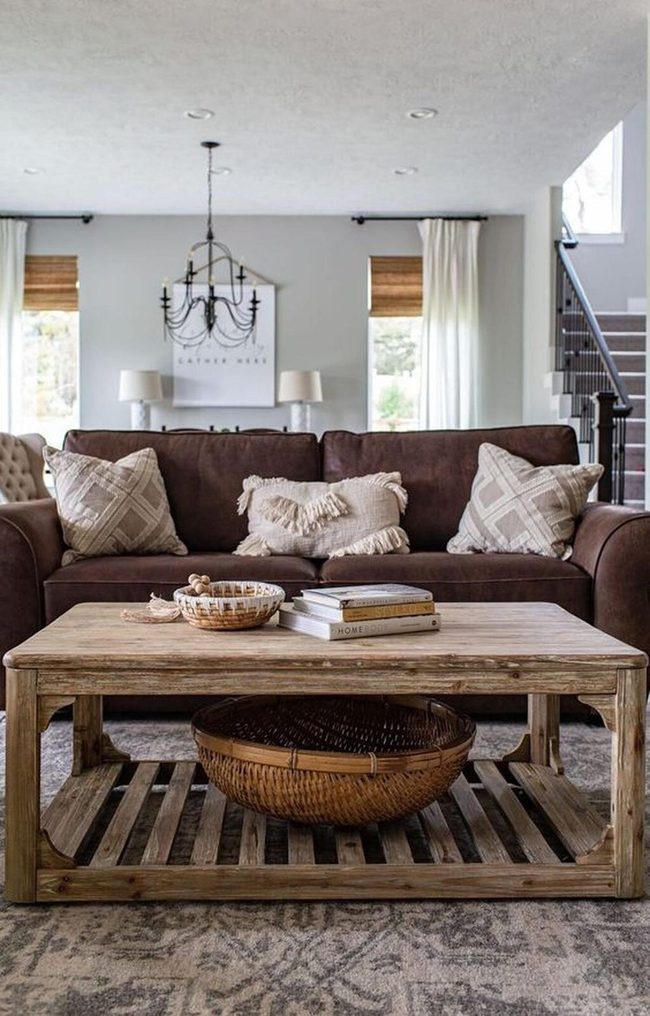 Brown Upholstery Anchors Neutral Living Space