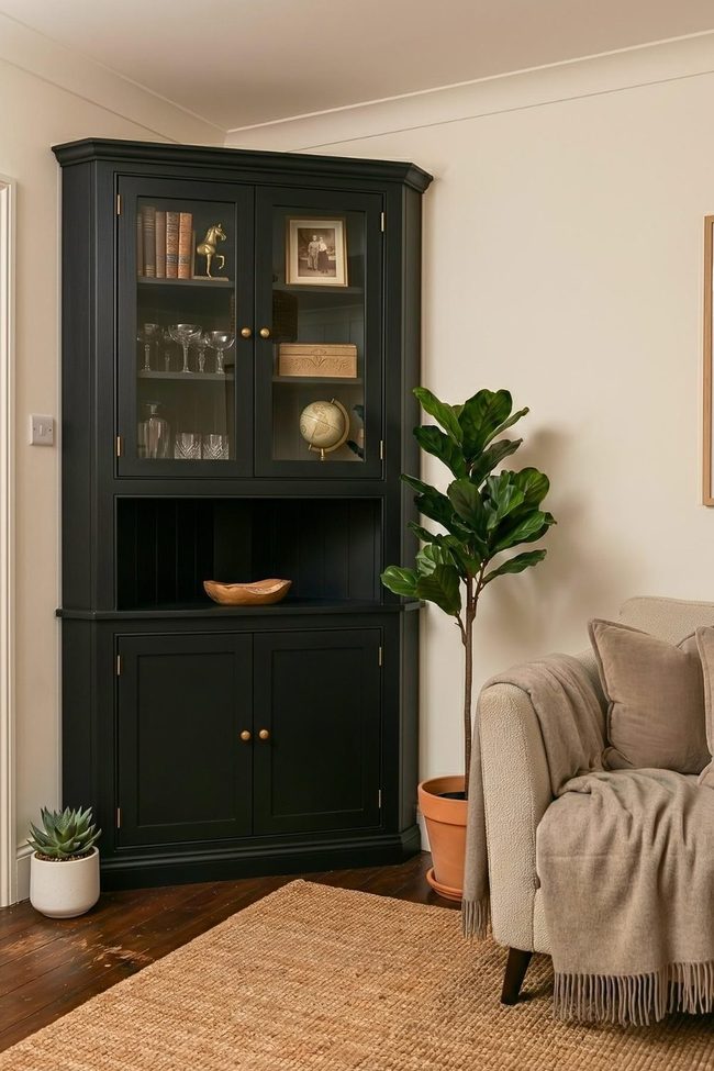Black Glass Door Corner Media Cabinet