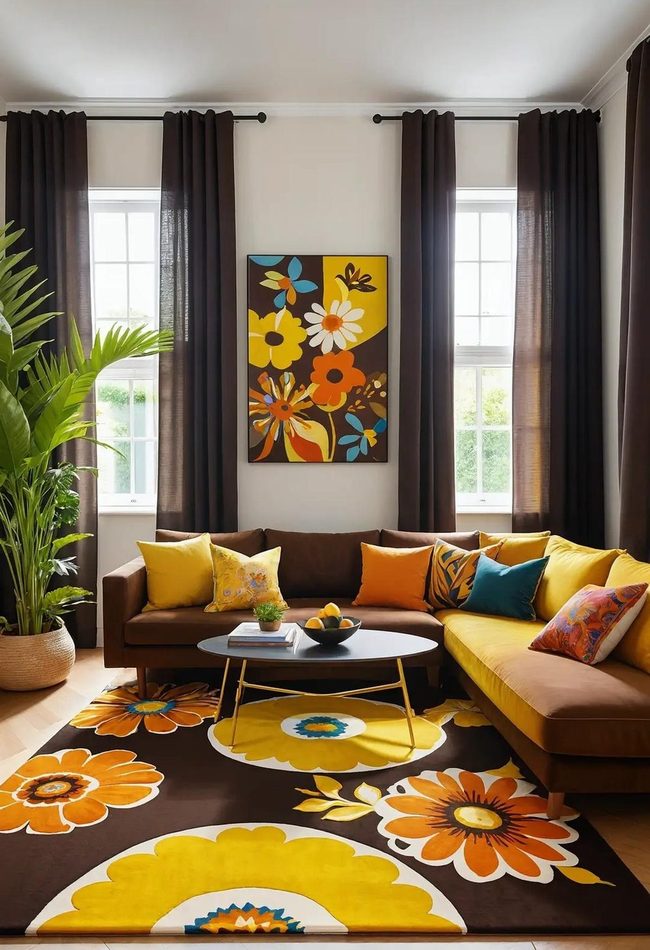 Radiant Color Pops Against Dark Sofas