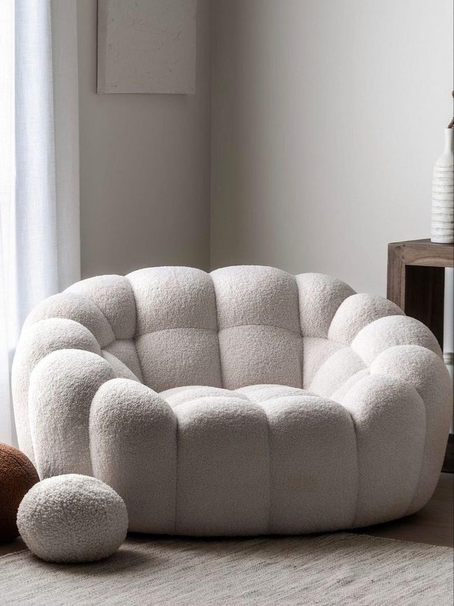 Curved Boucle Statement Chair