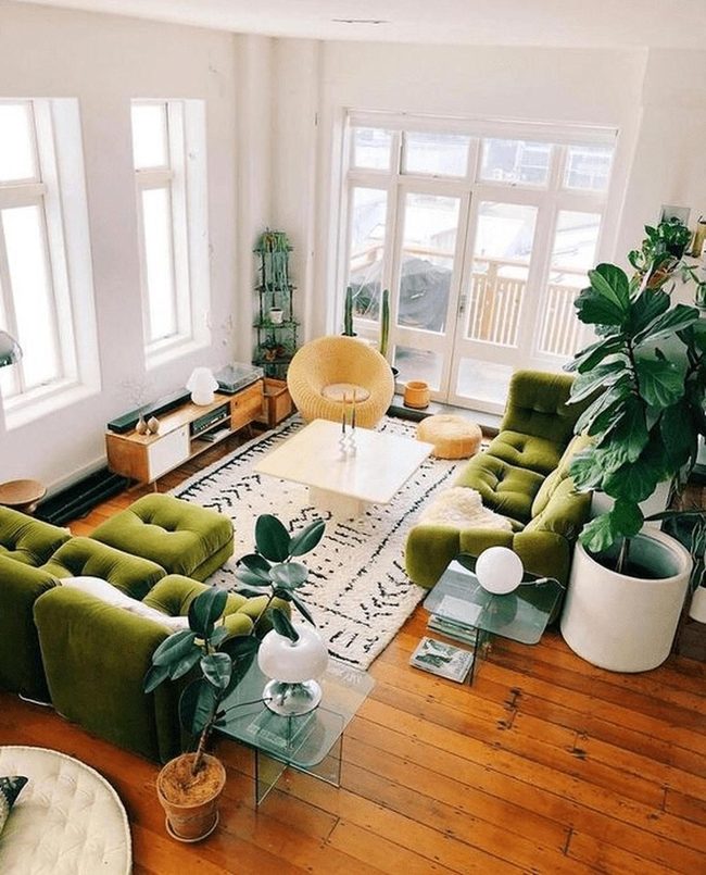Green Velvet Living Room Oasis