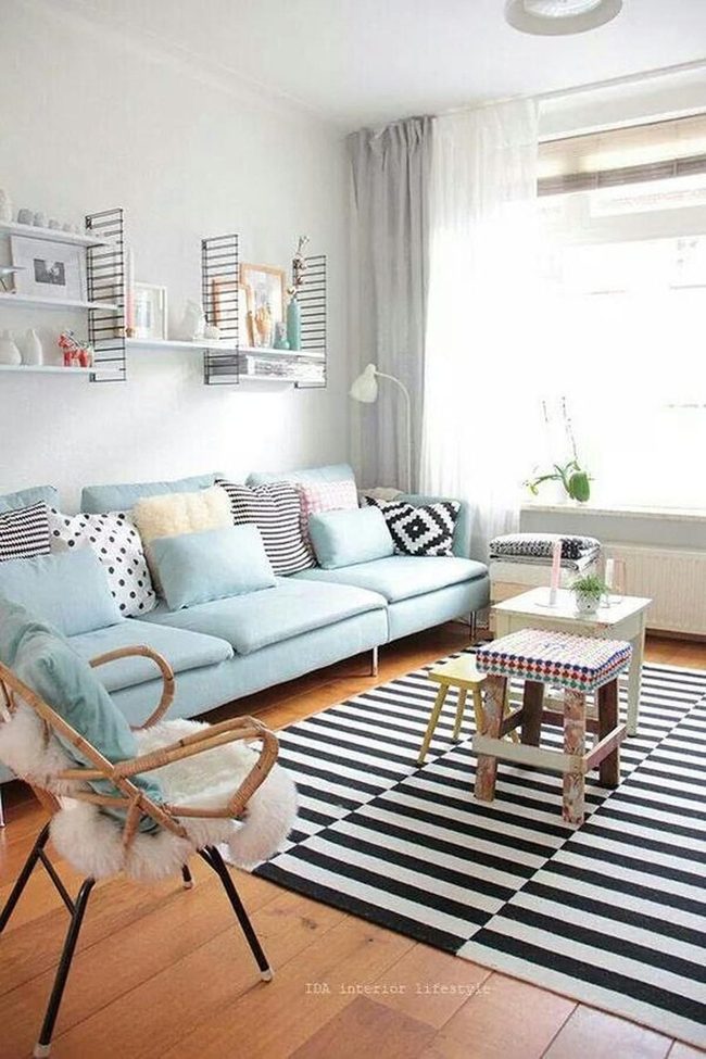 Light Blue Cushions With Striped Contrast