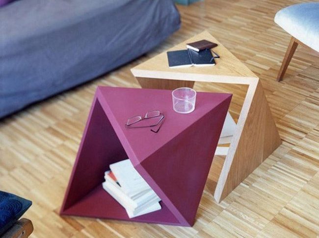 Geometric Oak Storage With Glass Top