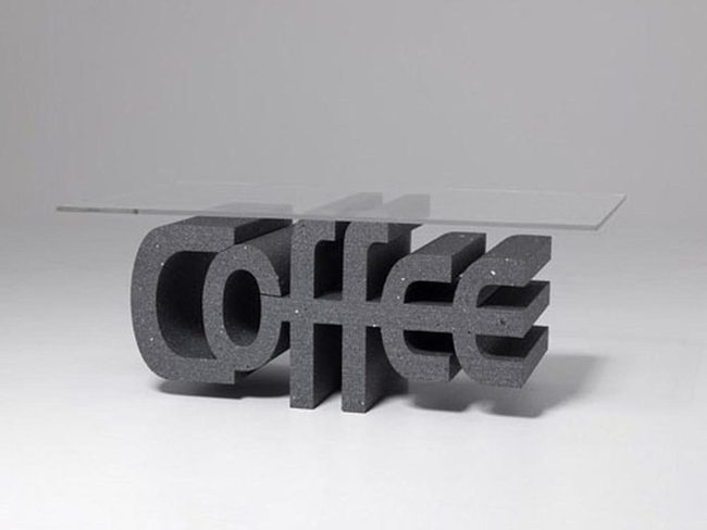 Dark Lettering Glass Top Table
