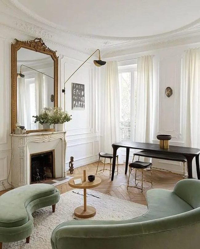 Gold Mirror Above The Fireplace