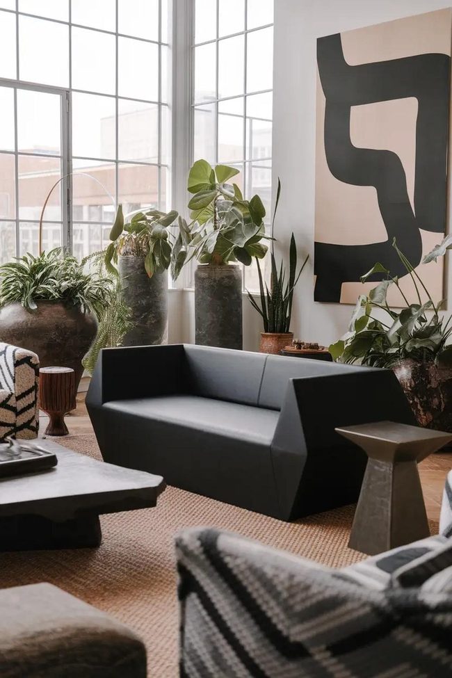 Black Velvet Couch With Sculptural