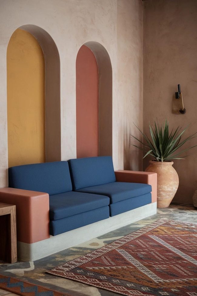 Terracotta Mustard Blue Living Room