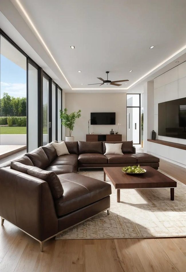 Brown Furniture Against Crisp White Walls