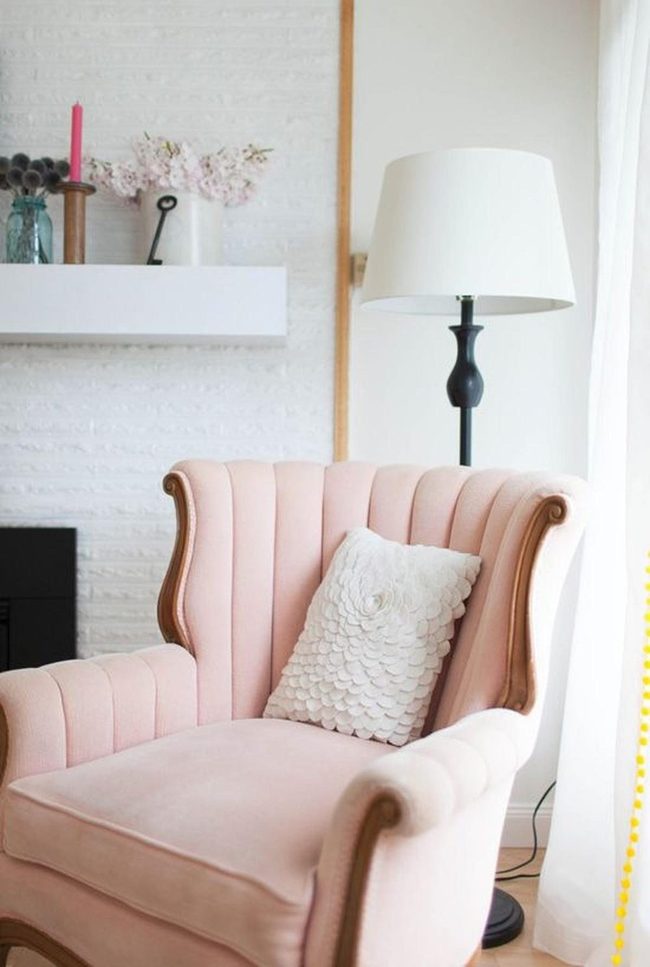 Pink Curved Chairs Soft White Brick