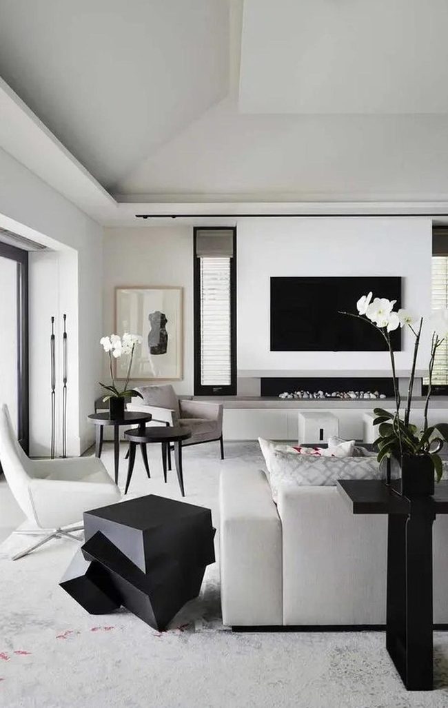 Black Accents Contrast White Minimalist Space