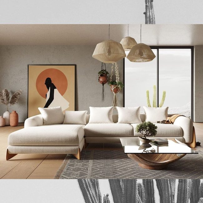 Plush Sectional With Pendant Statement Lights