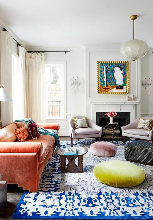 Burnt Orange Sofa Meets Colorful Patterns