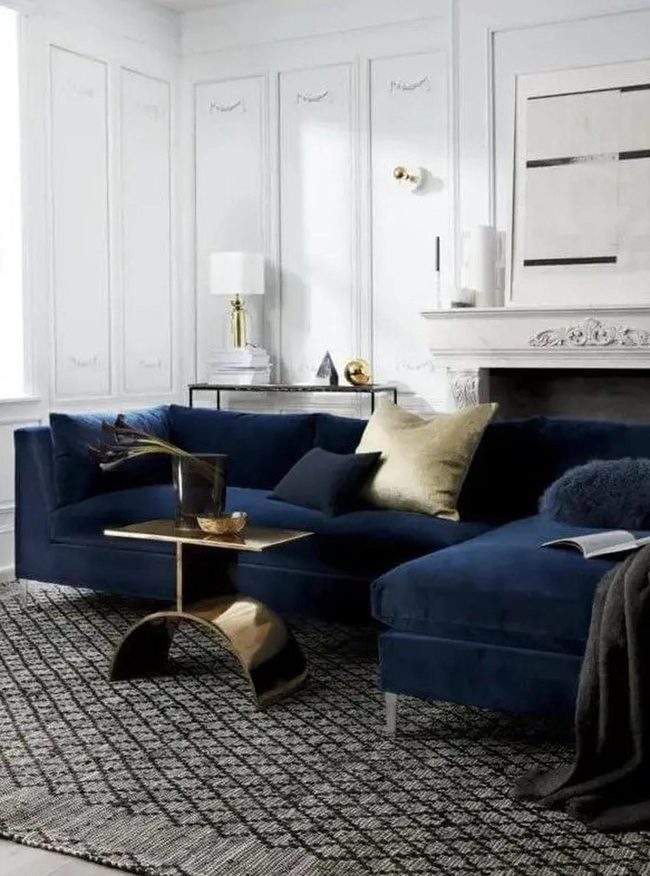Deep Blue Velvet Statement Sofa