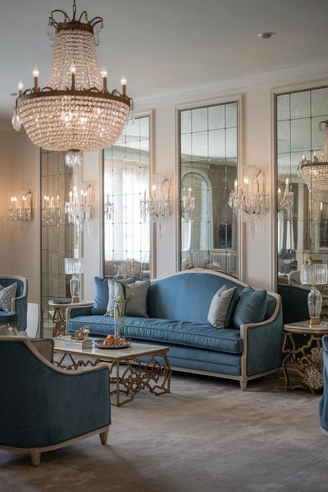 Crystal Mirrored Blue Velvet Opulence