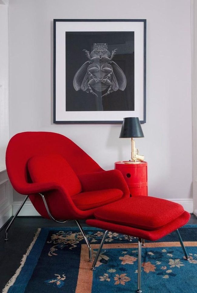 Red Modern Chair With Blue Floral Base