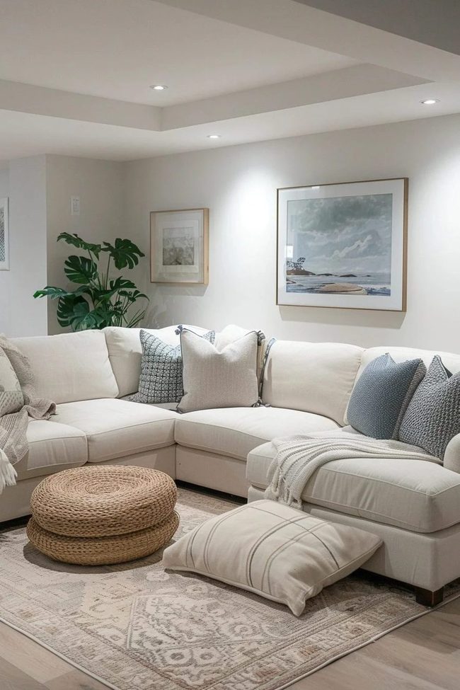 Neutral Sectional Living With Living Plants