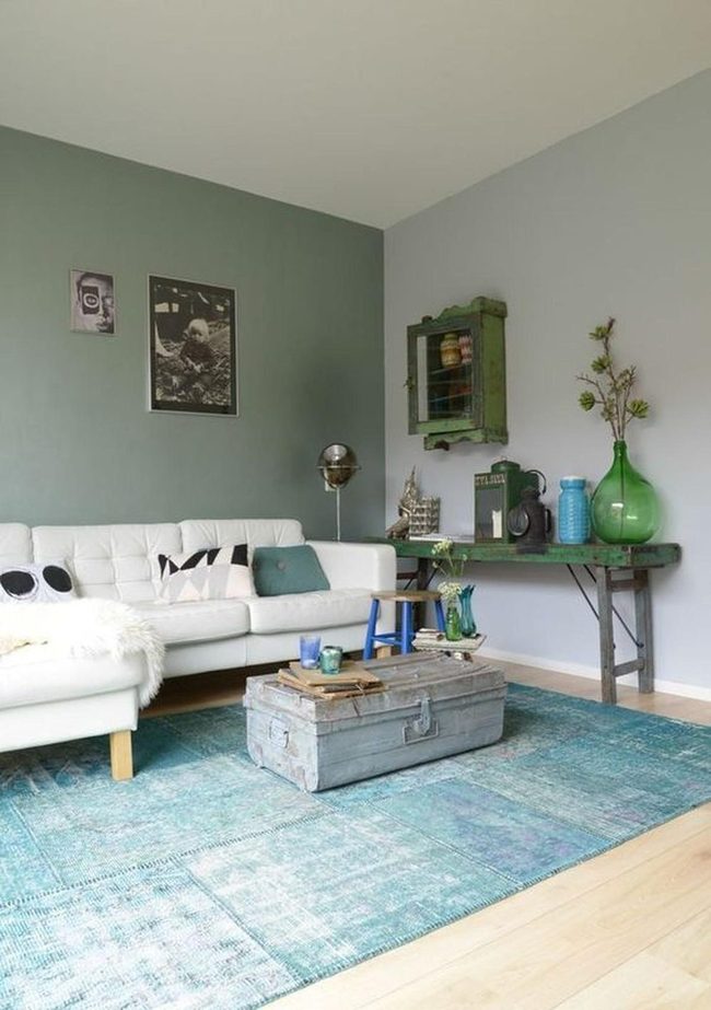 Blue Rug Anchors Modern Living Space