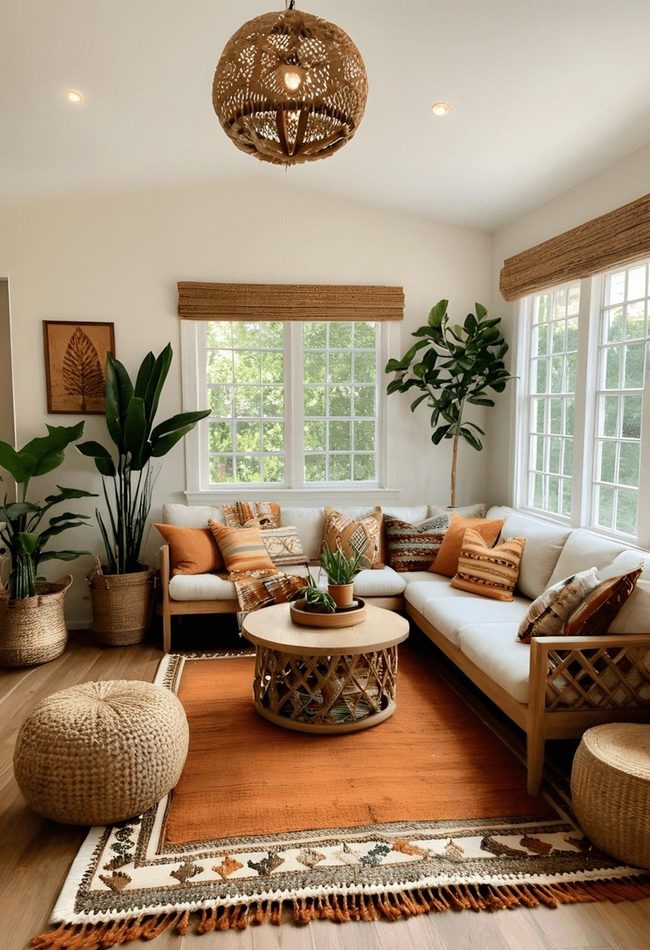 Burnt Orange Rug Bohemian Layering