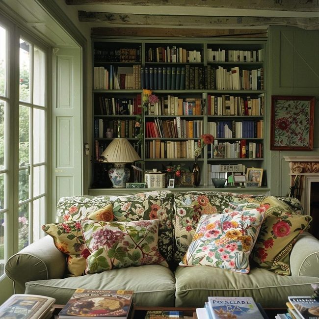 Green Florals Brighten Feminine Rooms