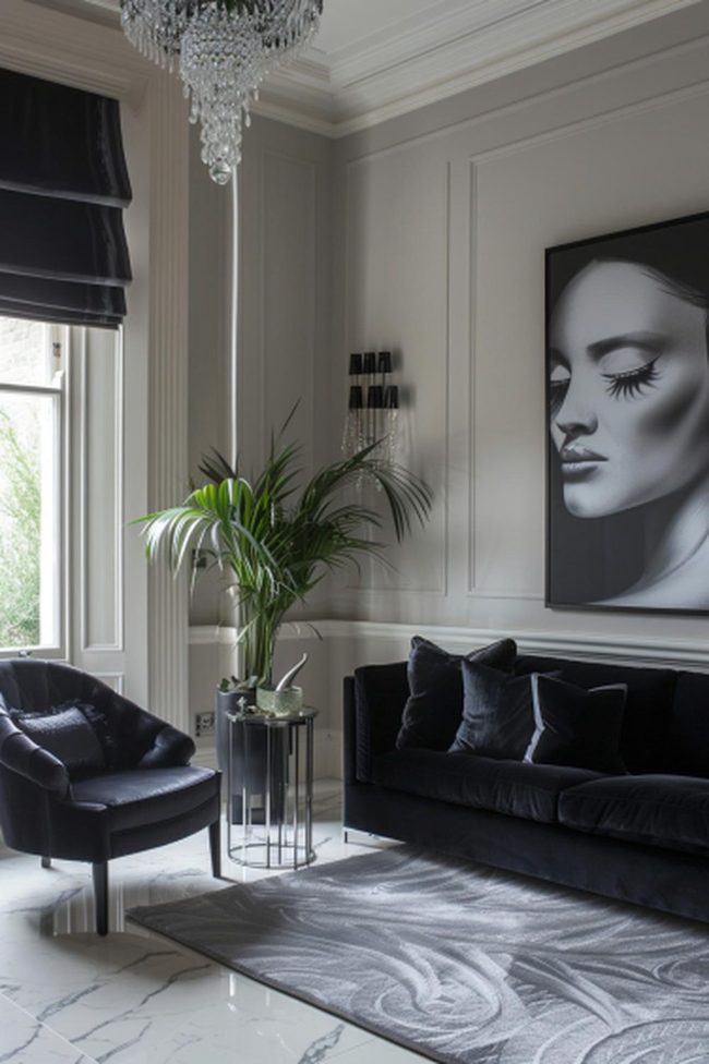 Black Velvet Sofa With Current Art