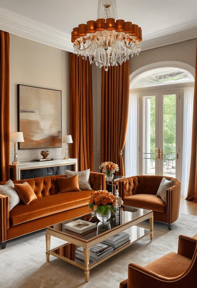 Burnt Orange Satin Light-Reflecting Curtains
