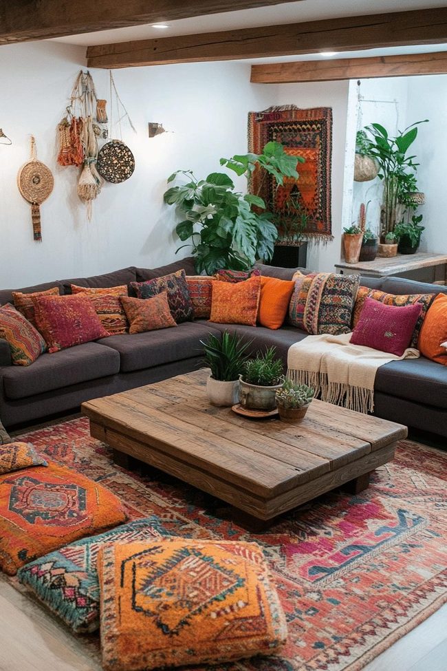 Colorful Boho Basement Living