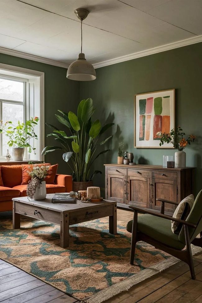 Burnt Orange Green Distressed Wood