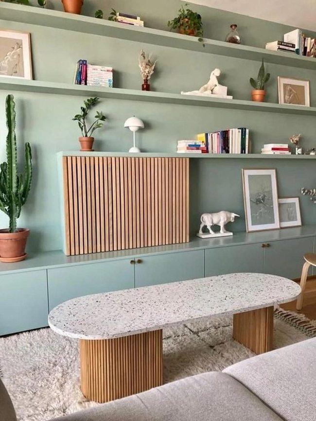 Green Walls, Wood Tones, Living Plants