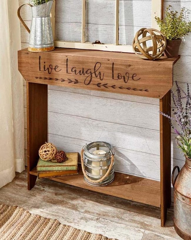 Engraved Wood Entry Table