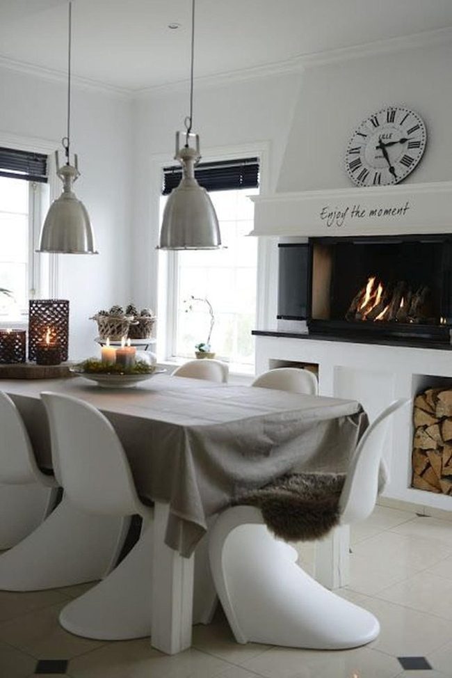 Fireplace Dining With Modern Minimalism