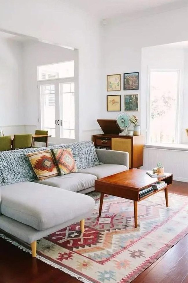 Gray Sectional Anchors Patterned Space