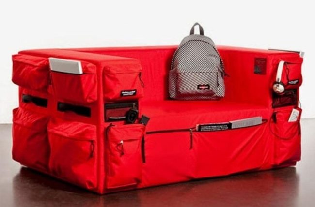 Red Couch Storage Pockets