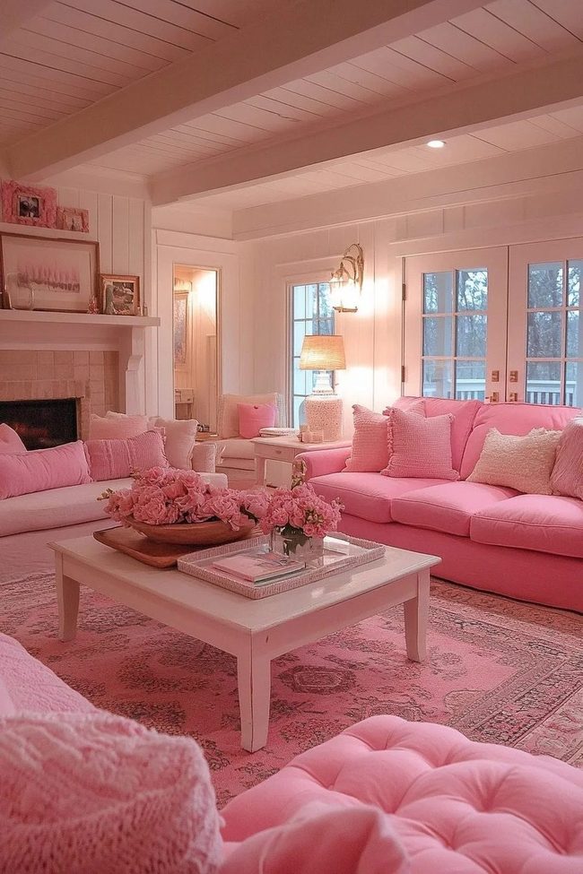 Soft Pink Living Room With Natural Light