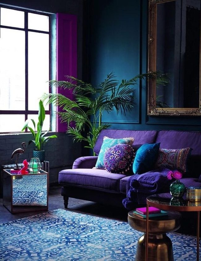 Deep Purple Couch With Jewel Tones