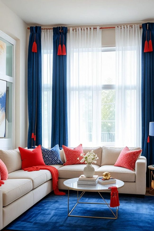 Navy Velvet Drapes with Patriotic Elegance