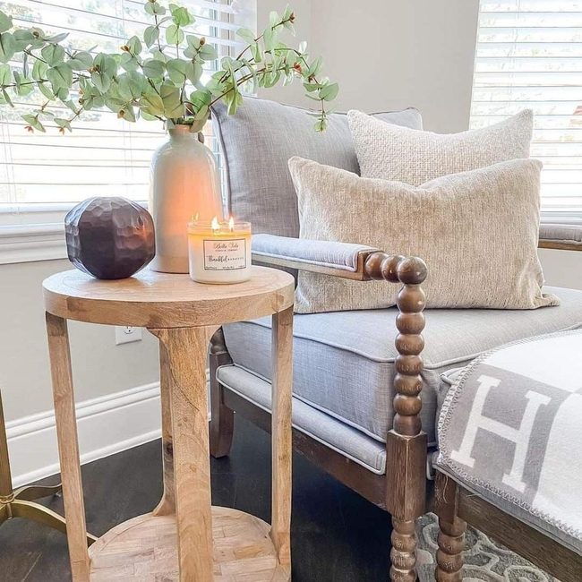 Gray Upholstered Chair With Wood Accents