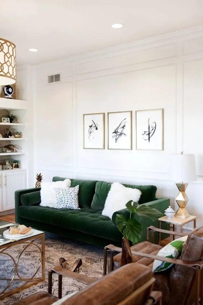 Deep Green Velvet Living Room Focal Point