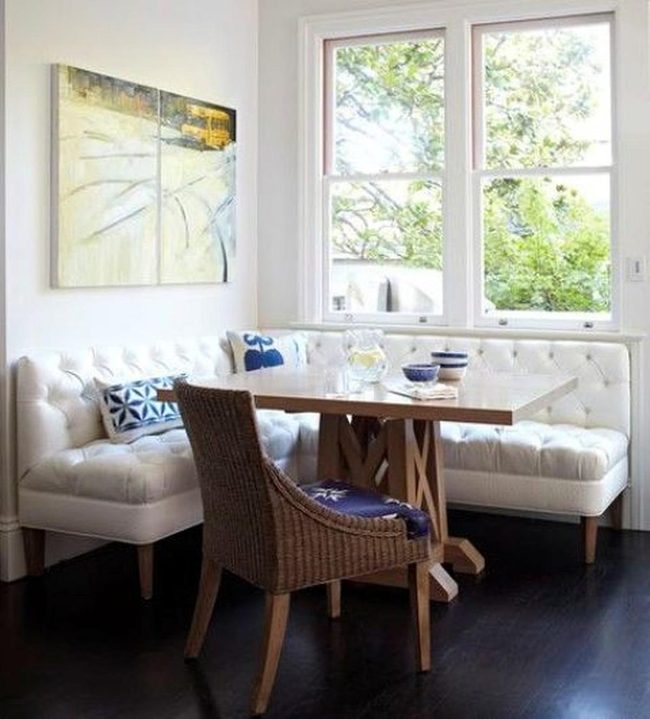 Sunlit Dining With Curved White Bench