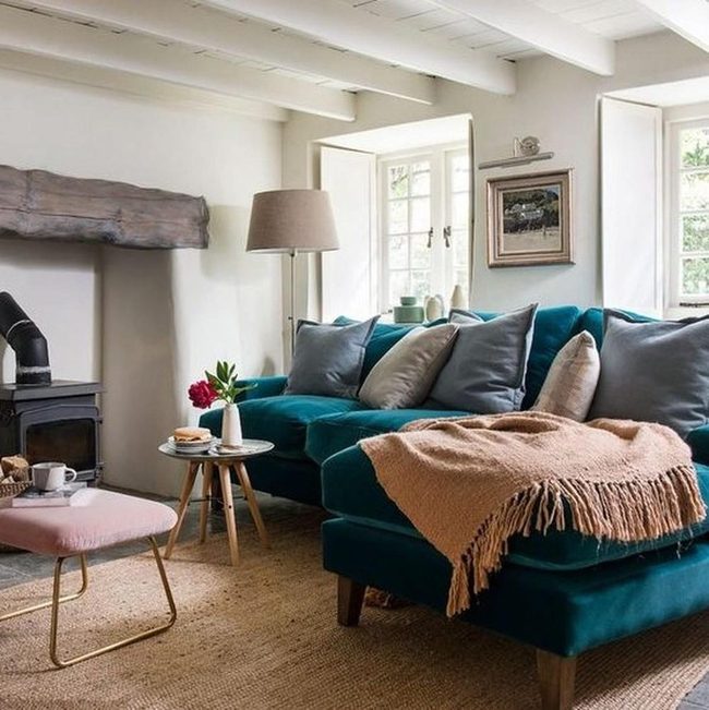 Deep Blue Sofa, Soft Gray Sanctuary
