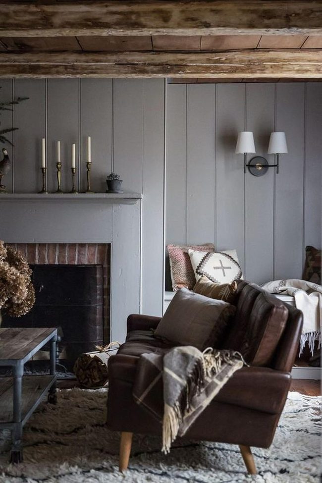 Gray Walls, Wooden Beams, Leather Luxury