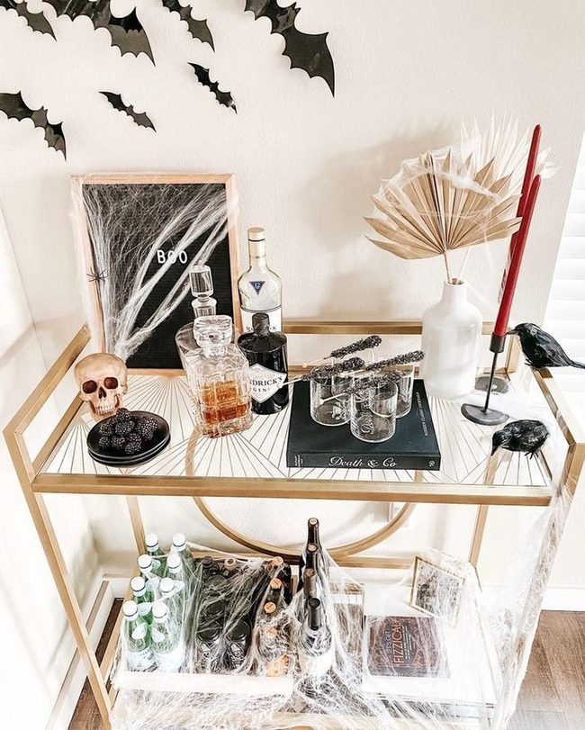 Gothic Bar Cart With Paper Bats
