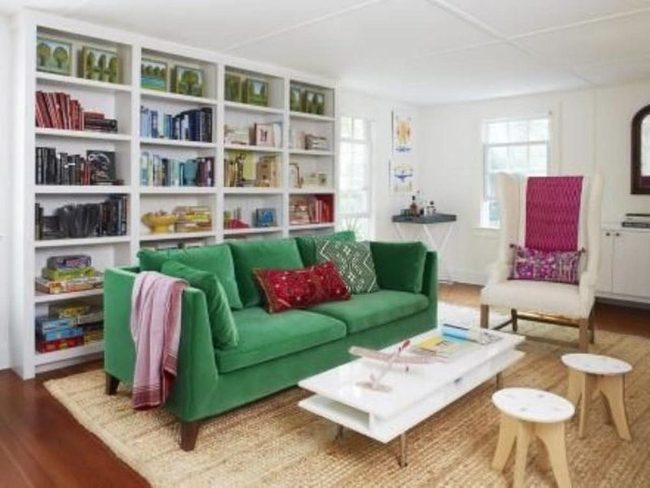 Green Couch In Sunlit Space