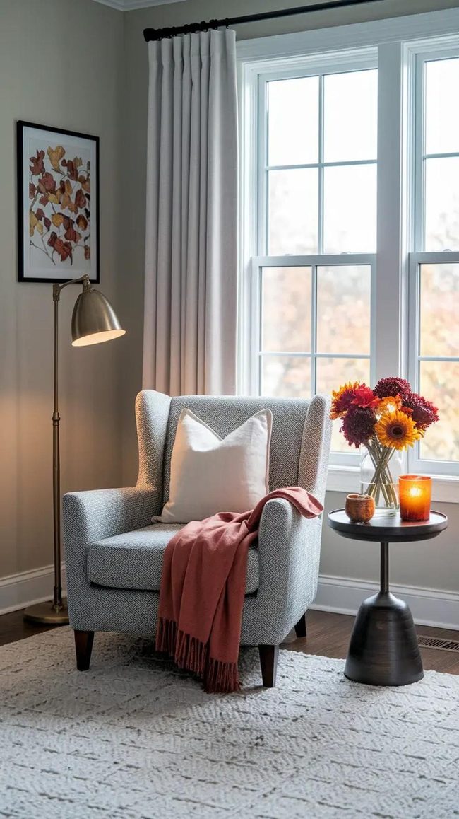Cream Armchair With Autumn Book Basket