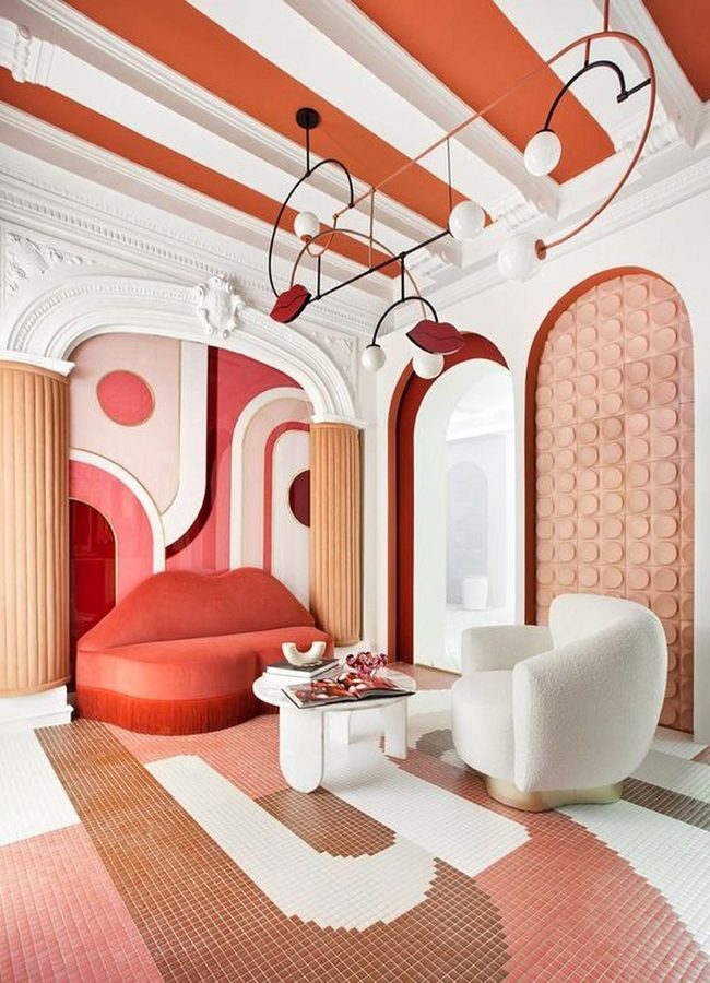 Lip-Shaped Red Couch Statement