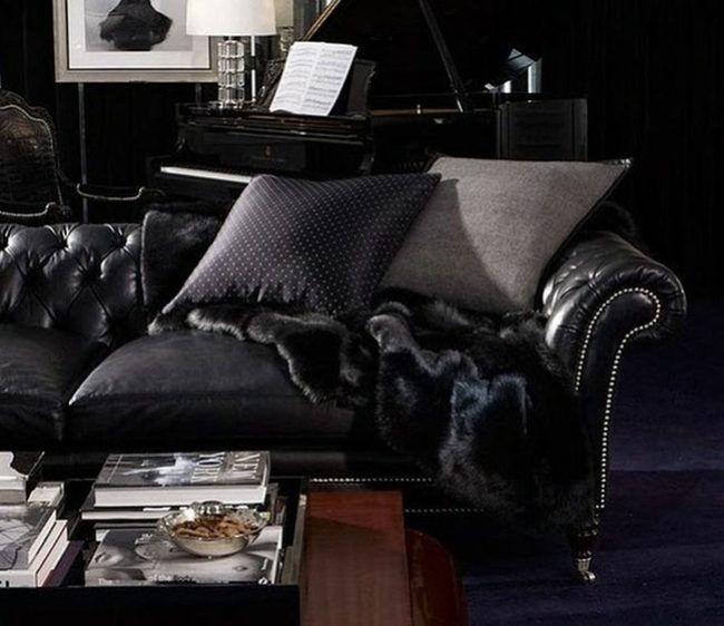 Black Leather Sofa, Grand Piano
