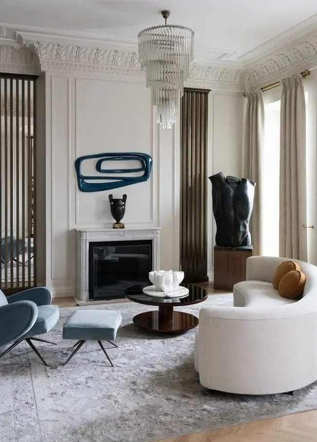 Blue Armchair Meets Classical Elegance