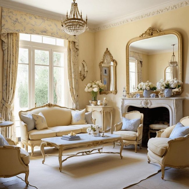 Gold Frame Mirrors and Cream Elegance